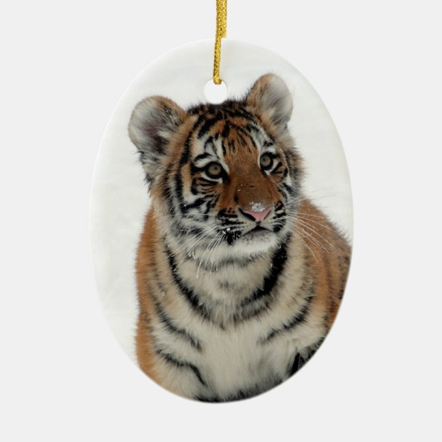 Cute Tiger in the Snow Ceramic Tree Decoration (Front)