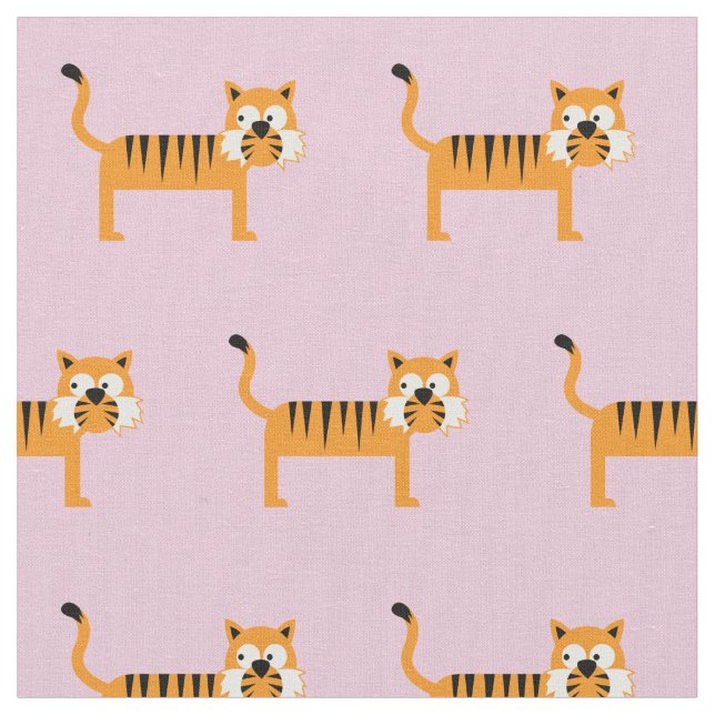Cute Tiger Kid Baby Nursery Light Pink Cat Fabric (Close Up)