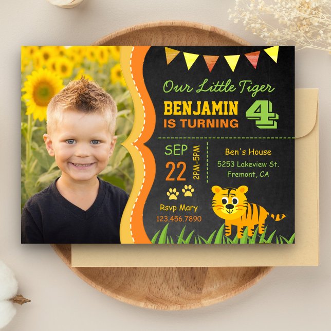 Cute Tiger Kids Photo Birthday Party Invitation (Creator Uploaded)