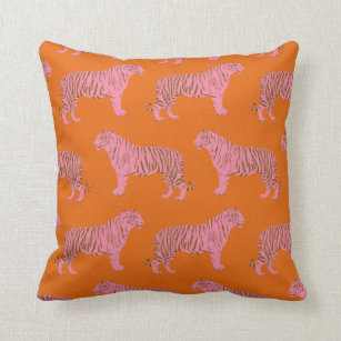 Cute Tiger Pattern in Vibrant Pink and Orange Cushion