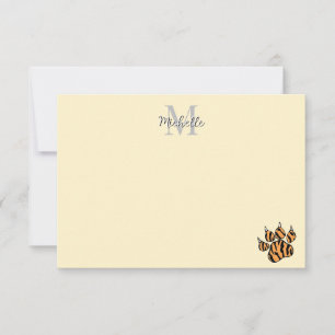 Cute Tiger Paw Print Personalized Monogram  Card