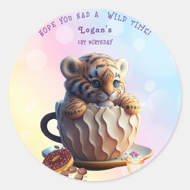 Cute Tiger Safari Animal Birthday Party Classic Round Sticker (Front)