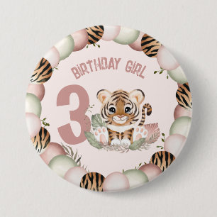 Cute Tiger Safari Birthday Girl button