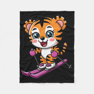 Cute Tiger Skiing Winter Snow Sports Kids Fleece Blanket