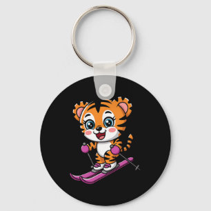 Cute Tiger Skiing Winter Snow Sports Kids  Key Ring