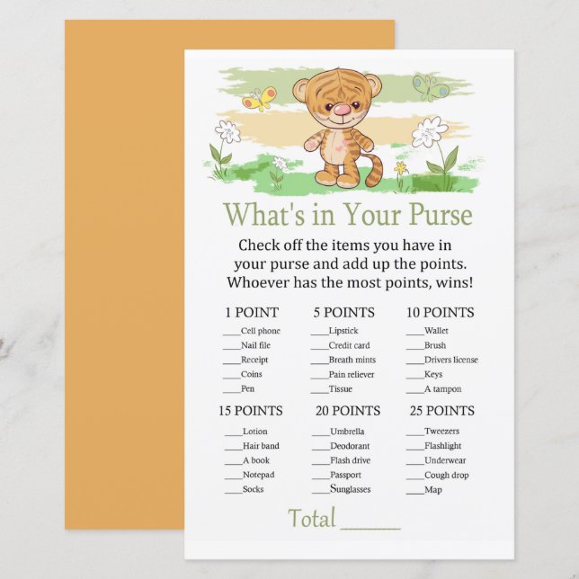 Cute Tiger What's in your purse game (Front/Back)