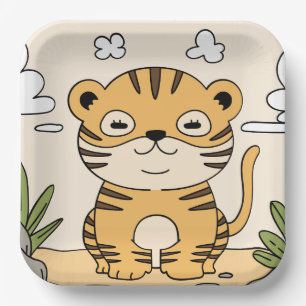 Cute Tiger Wild Animal Jungle Kids Party Paper Plate