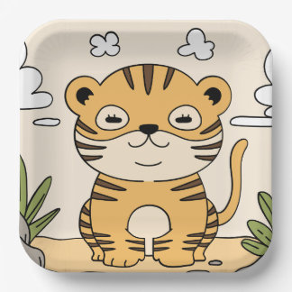 Cute Tiger Wild Animal Jungle Kids Party Paper Plate