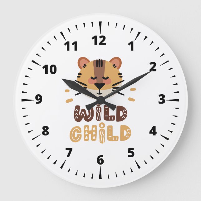 Cute Tiger Wild Child Large Clock (Front)