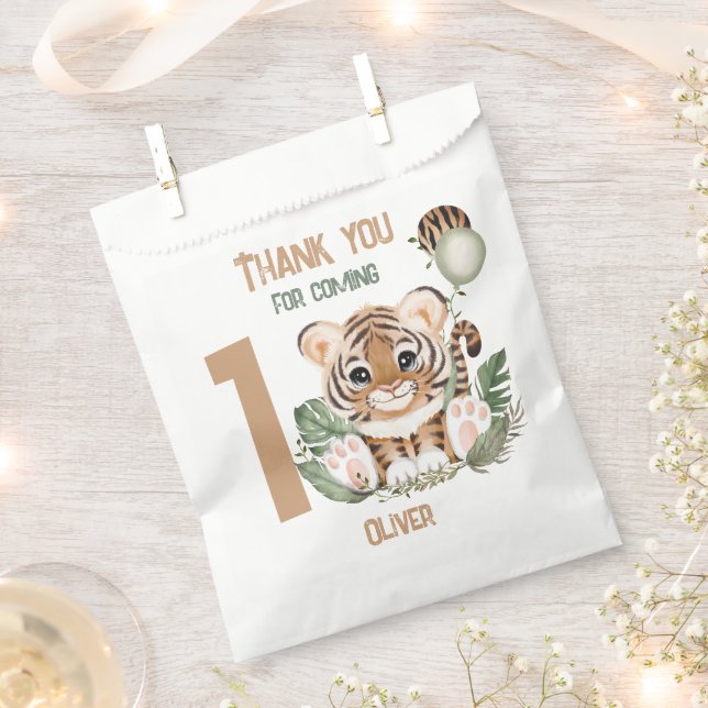 Cute Tiger Wild One Boy 1st Birthday Party Favour Bags (Clipped)