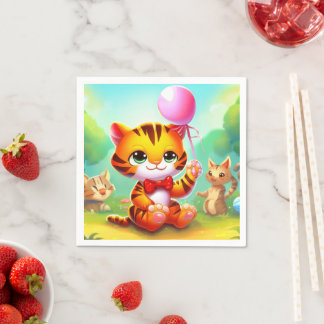 Cute tiger with a balloon illustration napkin