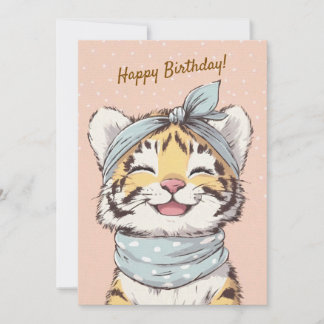 Cute Tiger with Bandana Kids Birthday Invitation