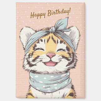 Cute Tiger with Bandana Kids Birthday Invitation Magnet