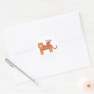 Cute Tiger with Monkey on the Back Classic Round Sticker