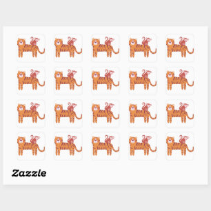 Cute Tiger with Monkey on the Back Square Sticker