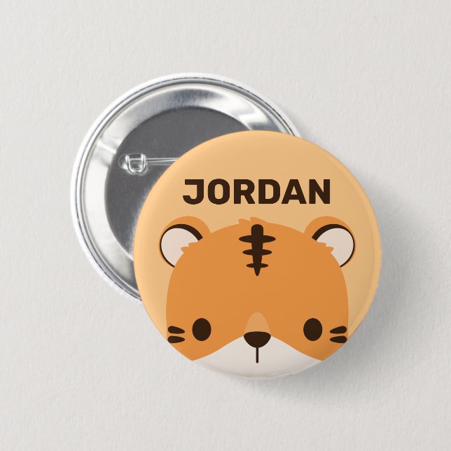 Cute Tiger with Personalised Name 6 Cm Round Badge (Front & Back)
