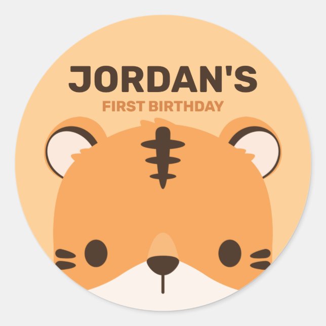 Cute Tiger with Personalised Name Classic Round Sticker (Front)