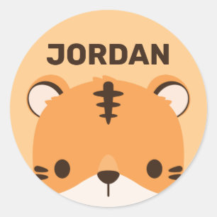 Cute Tiger with Personalised Name Classic Round Sticker