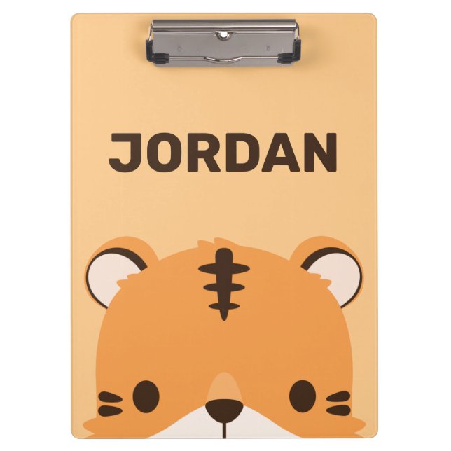 Cute Tiger with Personalised Name Clipboard (Front)