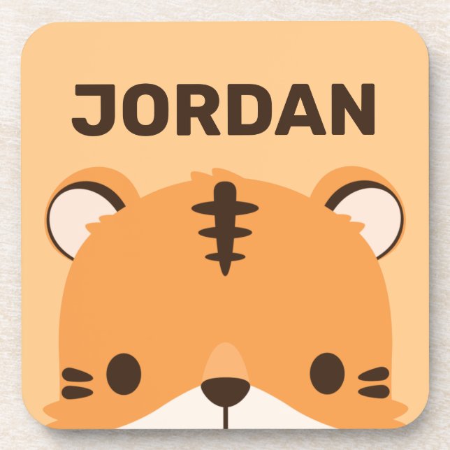 Cute Tiger with Personalised Name Coaster (Front)