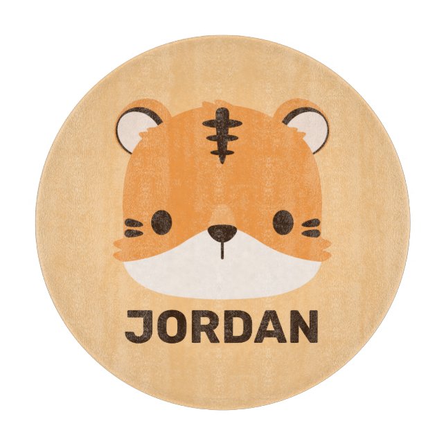 Cute Tiger with Personalised Name Cutting Board (Front)