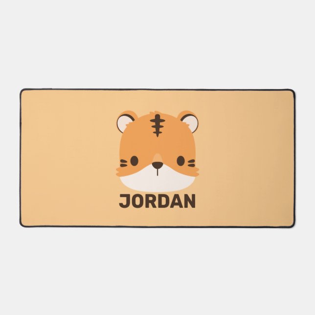 Cute Tiger with Personalised Name Desk Mat (Front)