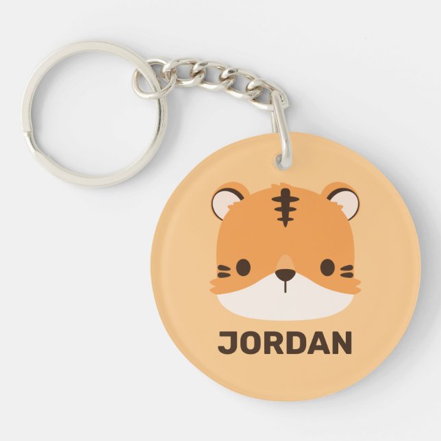 Cute Tiger with Personalised Name Key Ring (Front)