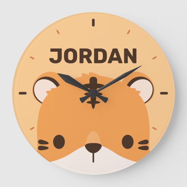 Cute Tiger with Personalised Name Large Clock (Front)