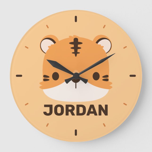 Cute Tiger with Personalised Name Large Clock (Front)