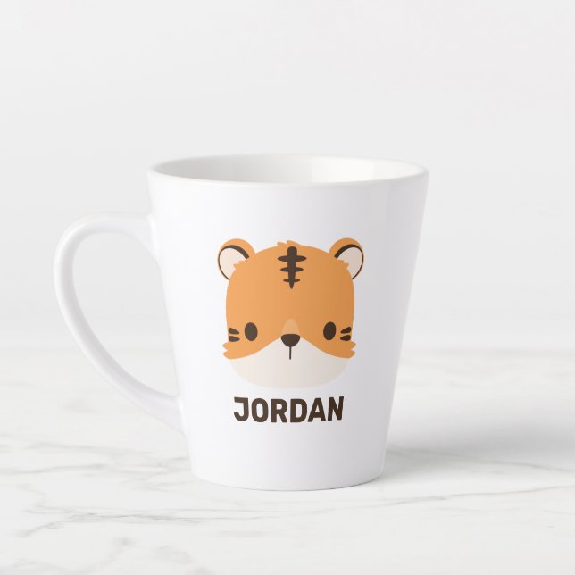 Cute Tiger with Personalised Name Latte Mug (Left)