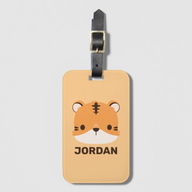 Cute Tiger with Personalised Name Luggage Tag (Front Vertical)
