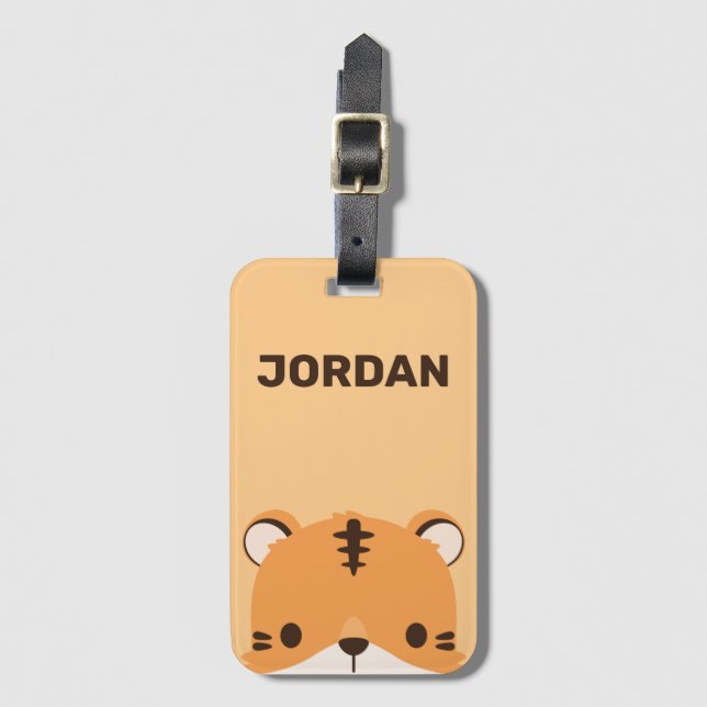 Cute Tiger with Personalised Name Luggage Tag (Front Vertical)
