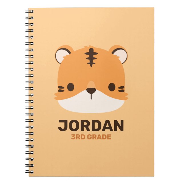 Cute Tiger with Personalised Name Notebook (Front)