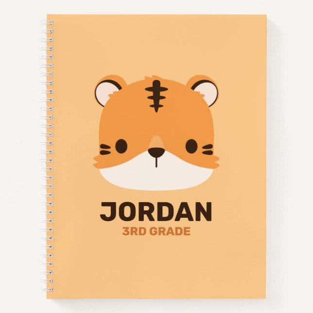 Cute Tiger with Personalised Name Notebook (Front)