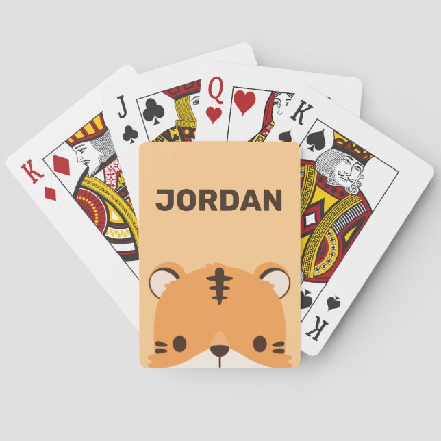 Cute Tiger with Personalised Name Playing Cards (Back)