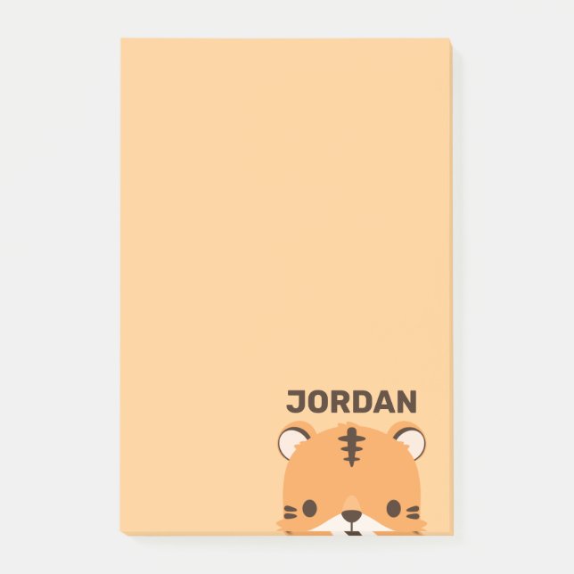Cute Tiger with Personalised Name Post-it Notes (Front)