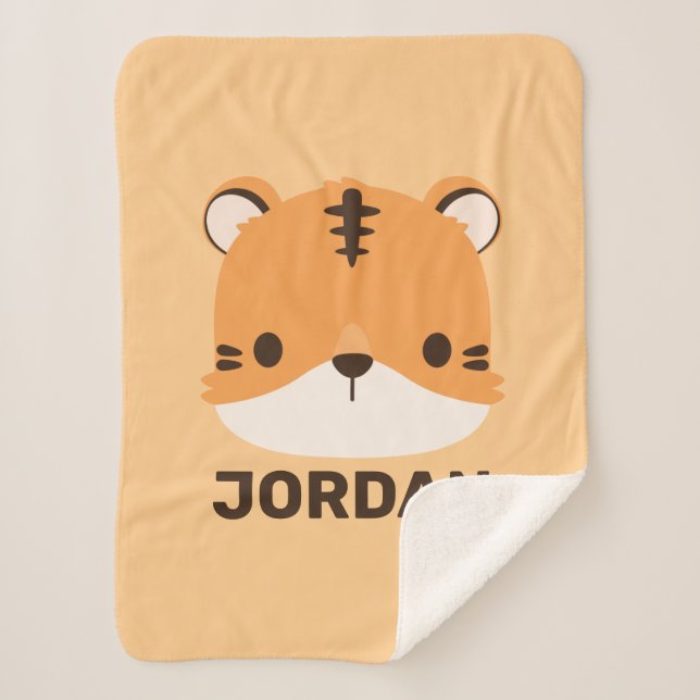 Cute Tiger with Personalised Name Sherpa Blanket (Front)