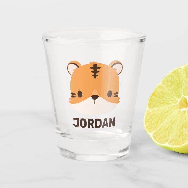 Cute Tiger with Personalised Name Shot Glass (Front)
