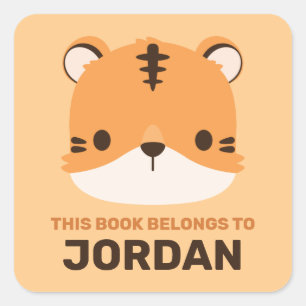 Cute Tiger with Personalised Name Square Sticker