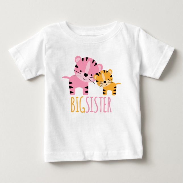Cute Tigers "Big Sister" Girl's Baby T-Shirt (Front)