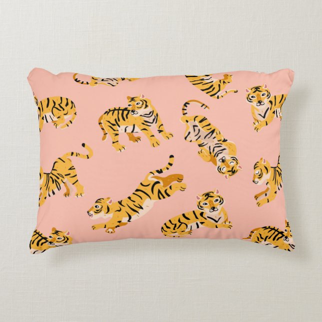 Cute tigers seamless pattern decorative cushion (Front)