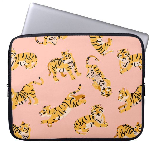 Cute tigers seamless pattern laptop sleeve (Front)