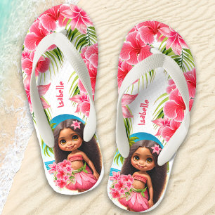 Cute Tiki Girl Summer Tropical Name Girl's Kid's Jandals