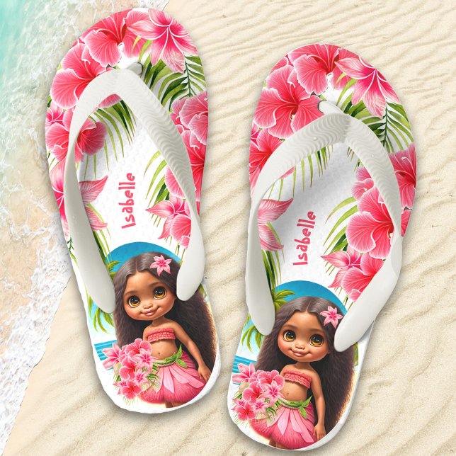 Cute Tiki Girl Summer Tropical Name Girl's Kid's Jandals (Creator Uploaded)