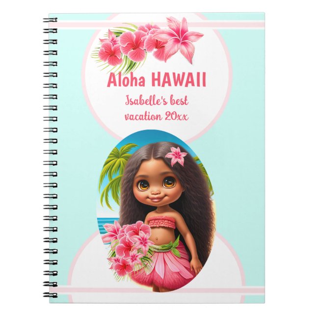 Cute Tiki Girl Summer Vacation Personalised Girl  Notebook (Front)