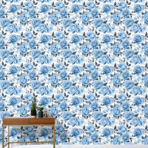 Cute tiled blue white roses pattern  wallpaper