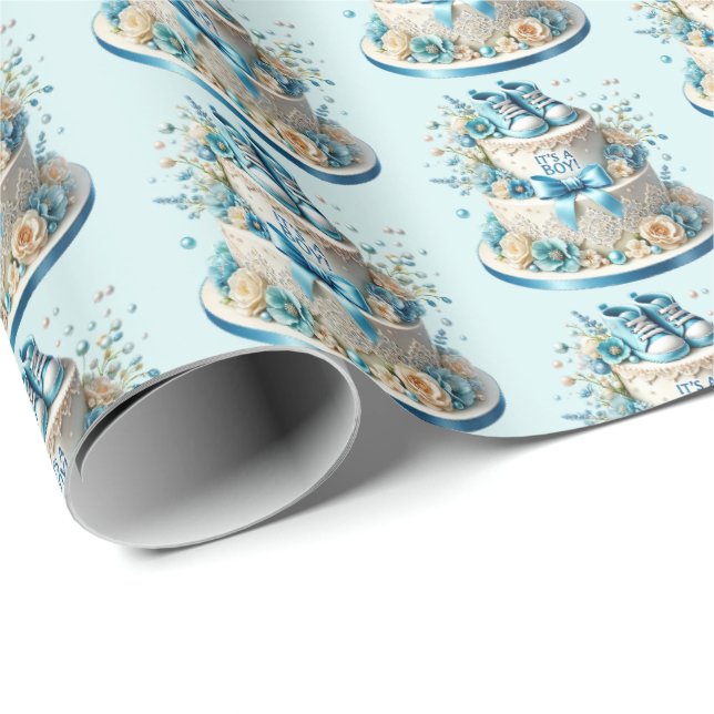 Cute tiled boys baby shower cake  wrapping paper (Roll Corner)