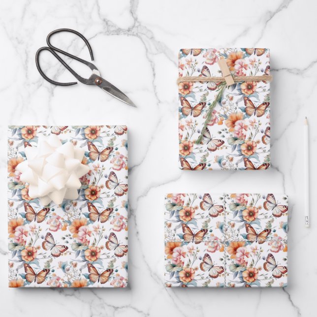 cute tiled butterfly pattern  wrapping paper sheet (Front)
