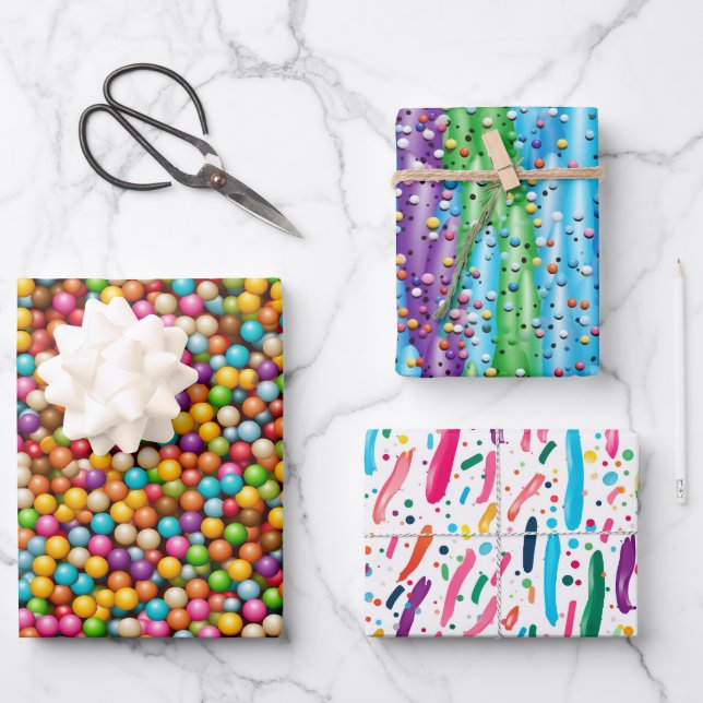 Cute tiled colourful sprinkles party  wrapping paper sheet (Front)