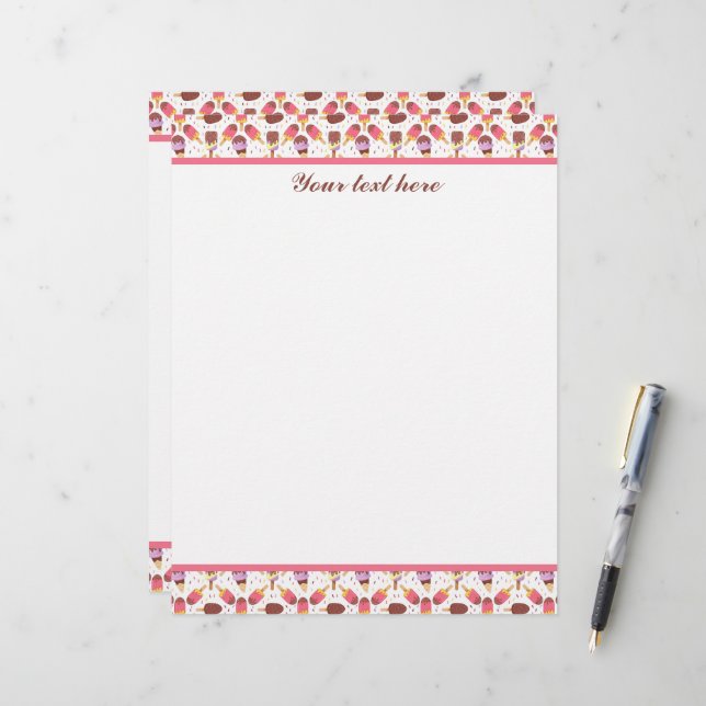 Cute tiled ice cream pattern customizable custom letterhead (Front/Back In Situ)